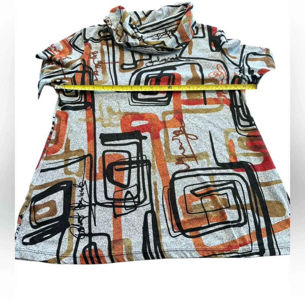 Jess & Jane Abstract Print Tunic Top Cowl Neck Sweater Medium Made USA Lagenlook